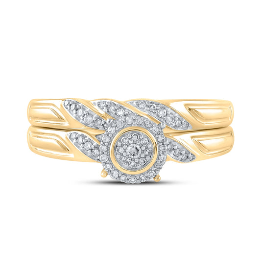 10K White Or Yellow Gold Round Diamond Halo Bridal Wedding Ring Band Set , Womens Size: 5-10
