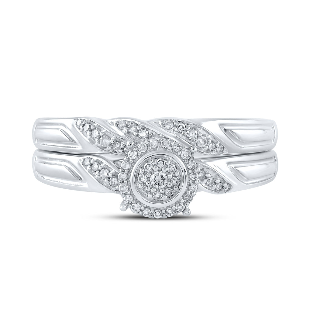 10K White Or Yellow Gold Round Diamond Halo Bridal Wedding Ring Band Set , Womens Size: 5-10