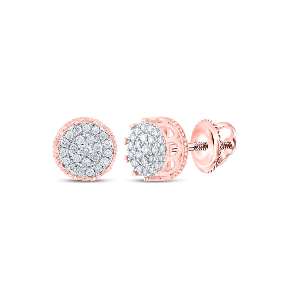10K Yellow Or White Or Rose Gold Round Diamond Cluster Earrings