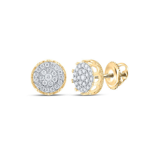 10K Yellow Or White Or Rose Gold Round Diamond Cluster Earrings