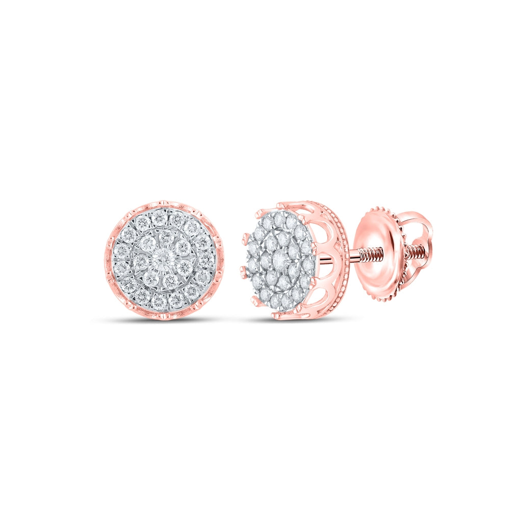 10K Yellow Or White Or Rose Gold Round Diamond Cluster Earrings