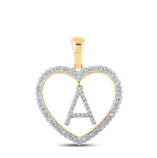 10K Yellow Or White Or Rose Gold Womens Round Diamond Heart A Letter Pendant