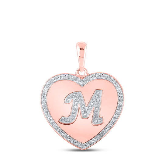10K Rose Gold Womens Round Diamond Heart M Letter Pendant 1/4 Cttw, Length: 1.06 In, Width: 0.79 In