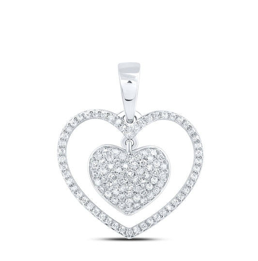 10K Yellow Or White Or Rose Gold Womens Round Diamond Heart Pendant