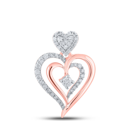 10K Rose Gold Womens Round Diamond Heart Pendant 1/3ctw