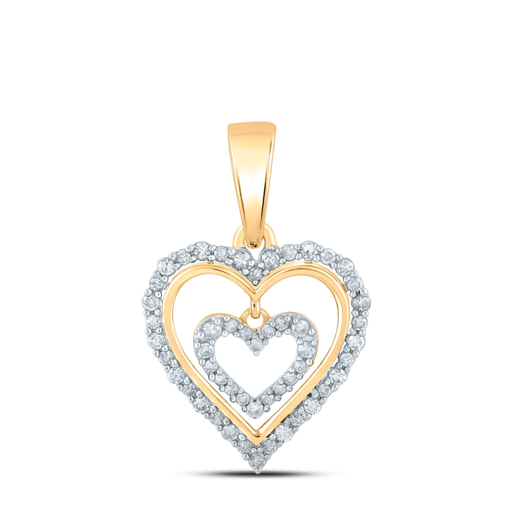 10K Yellow Or White Or Rose Gold Womens Round Diamond Heart Pendant