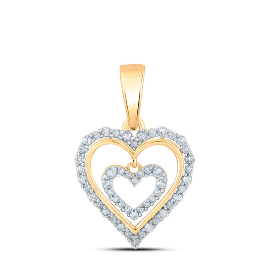 10K Yellow Or White Or Rose Gold Womens Round Diamond Heart Pendant