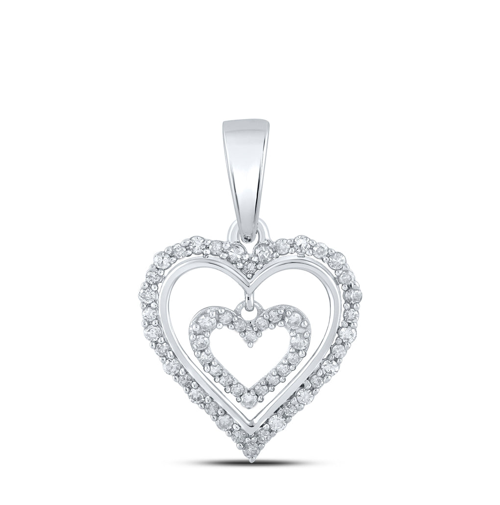 10K Yellow Or White Or Rose Gold Womens Round Diamond Heart Pendant