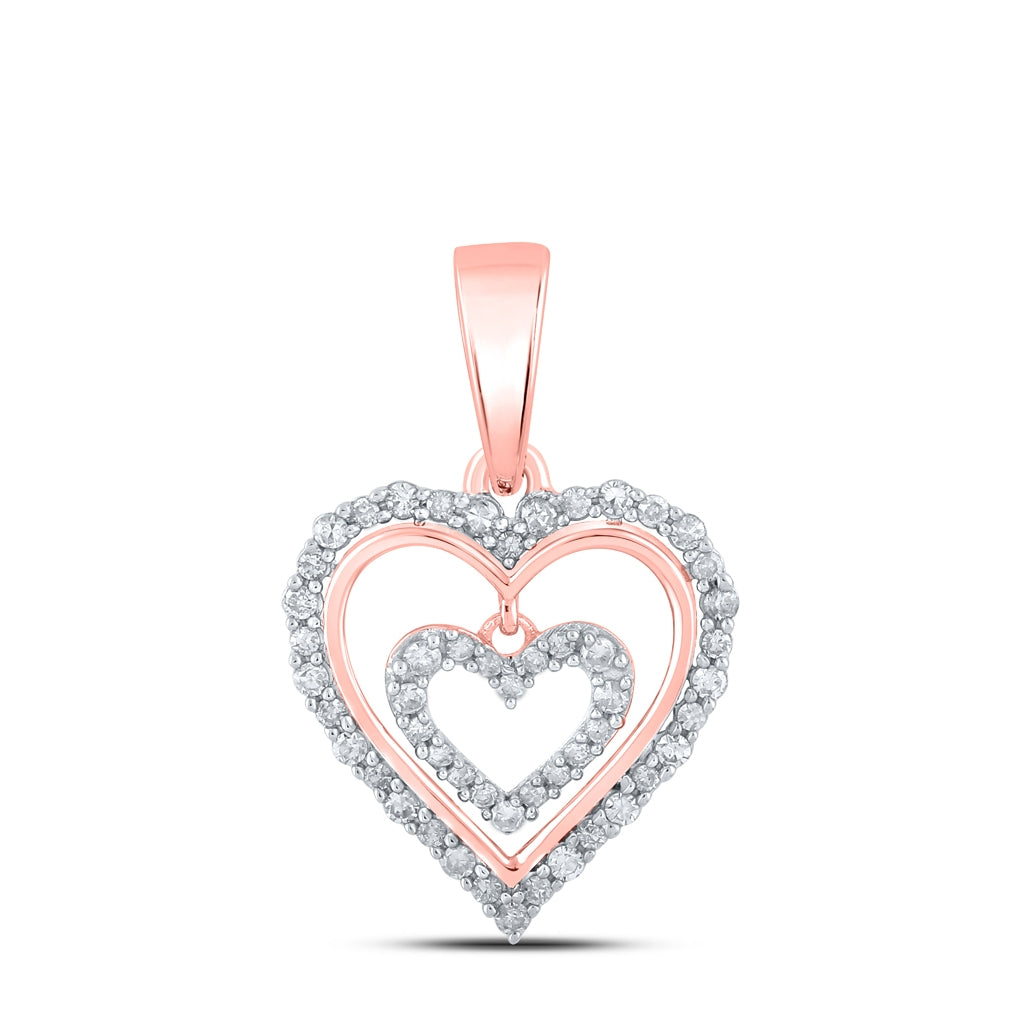 10K Yellow Or White Or Rose Gold Womens Round Diamond Heart Pendant