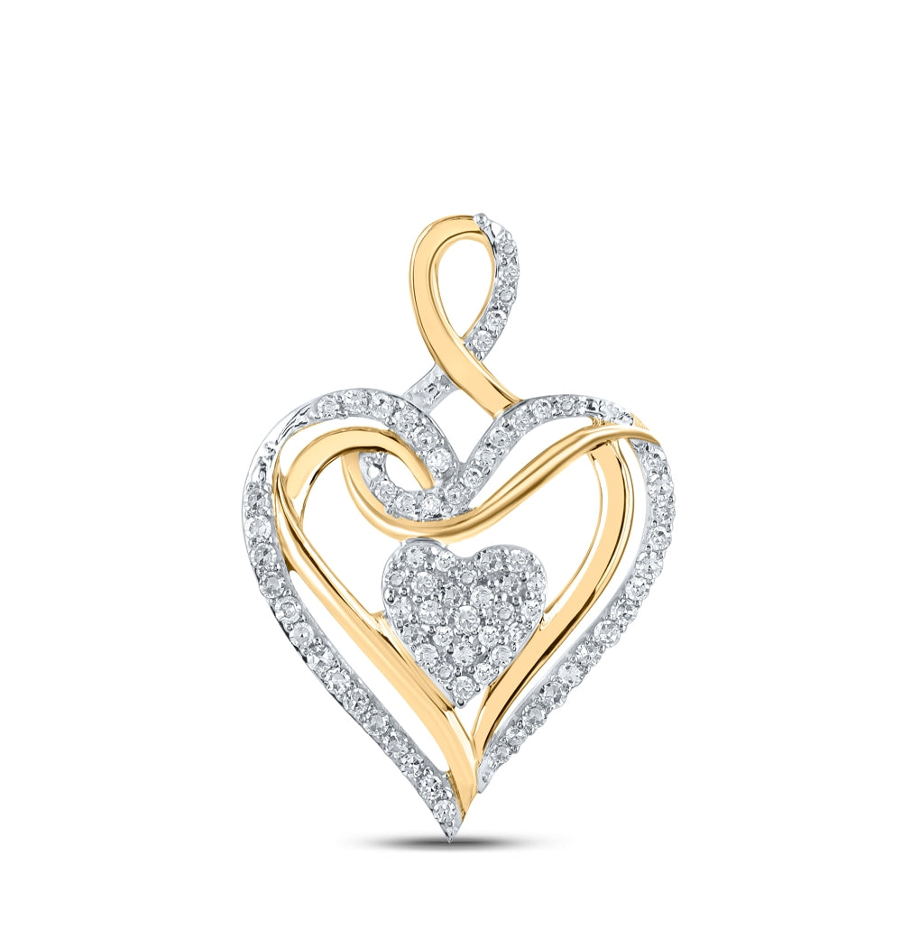 10K Yellow Or White Or Rose Gold Womens Round Diamond Heart Pendant