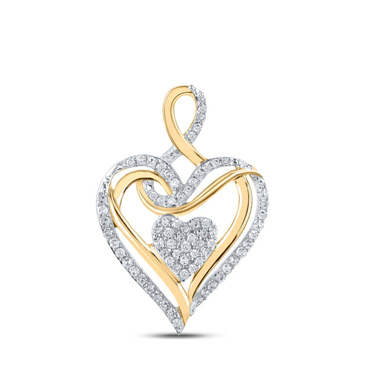 10K Yellow Or White Or Rose Gold Womens Round Diamond Heart Pendant