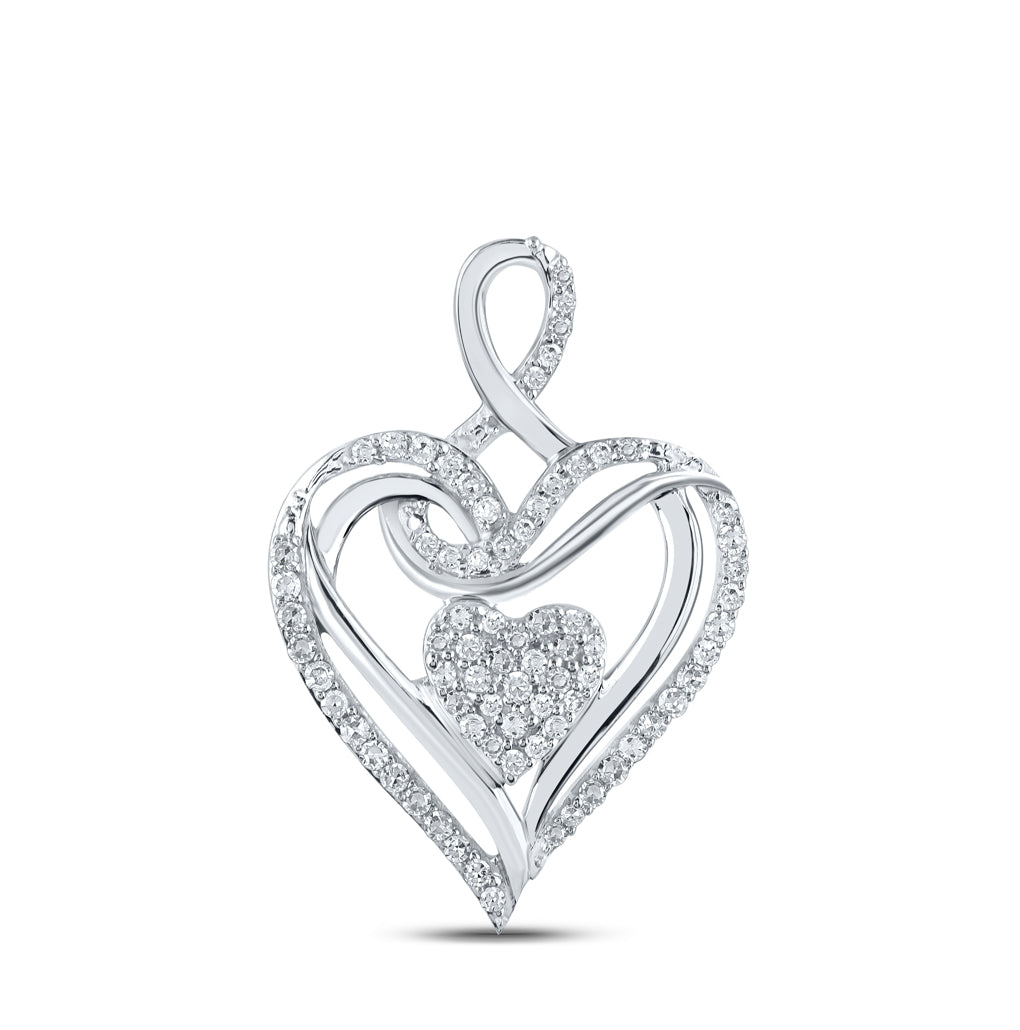 10K Yellow Or White Or Rose Gold Womens Round Diamond Heart Pendant