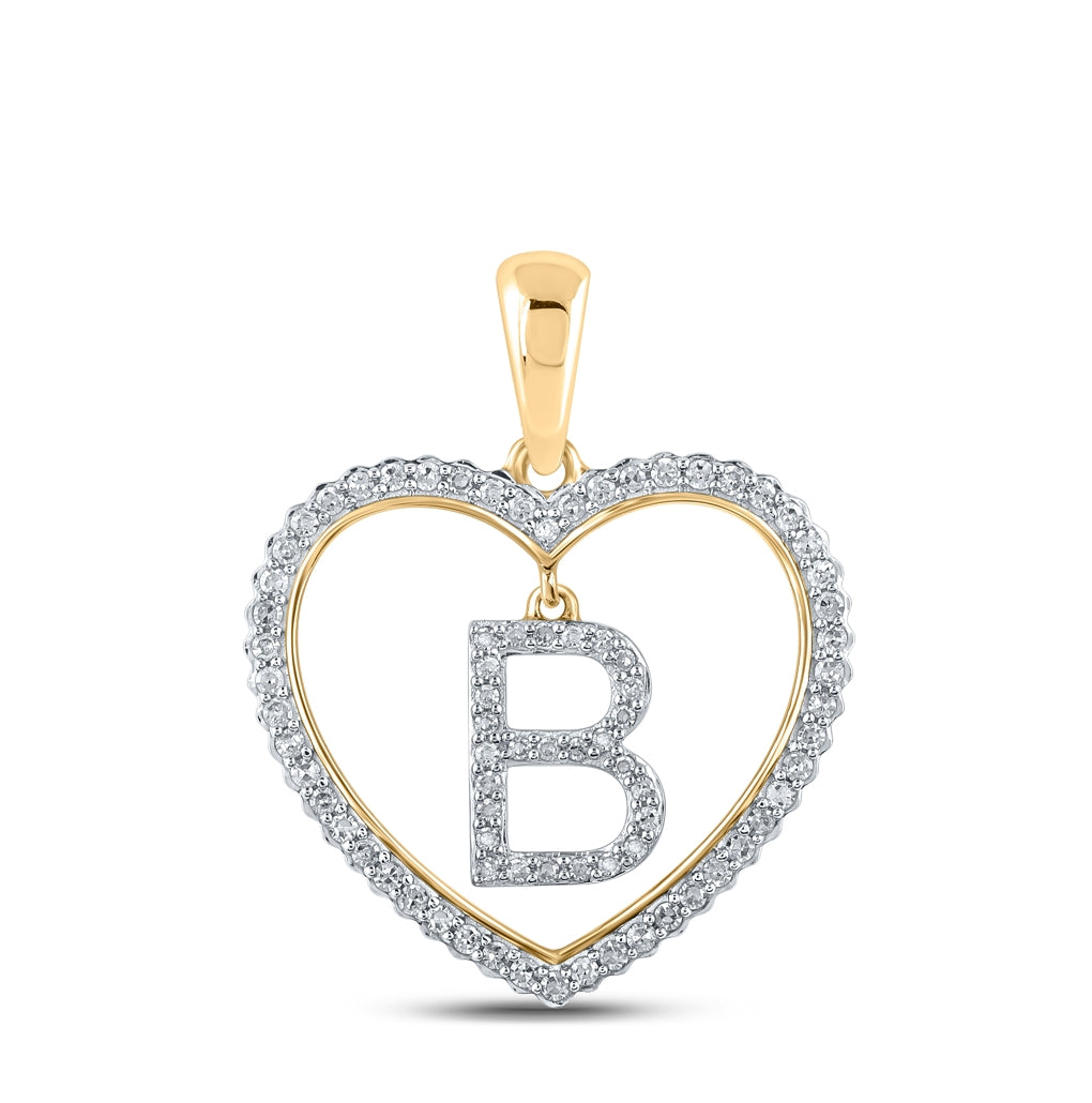 10K Yellow Or White Or Rose Gold Womens Round Diamond Heart B Letter Pendant
