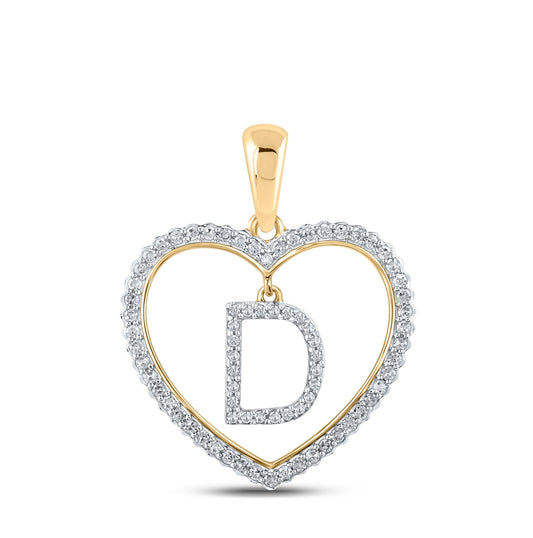 10K Yellow Or White Or Rose Gold Womens Round Diamond Heart D Letter Pendant