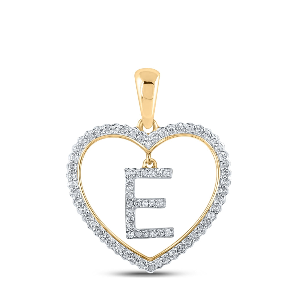 10K Yellow Or White Or Rose Gold Womens Round Diamond Heart E Letter Pendant