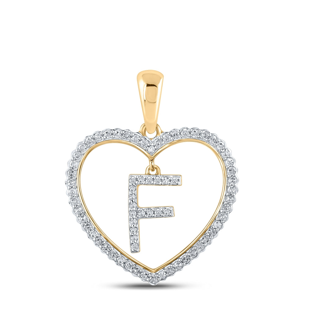 10K Yellow Or White Or Rose Gold Womens Round Diamond Heart F Letter Pendant