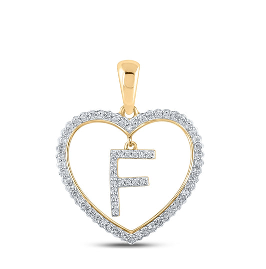 10K Yellow Or White Or Rose Gold Womens Round Diamond Heart F Letter Pendant