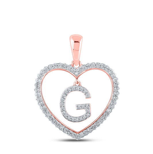10K Rose Gold Womens Round Diamond Heart Letter Pendant