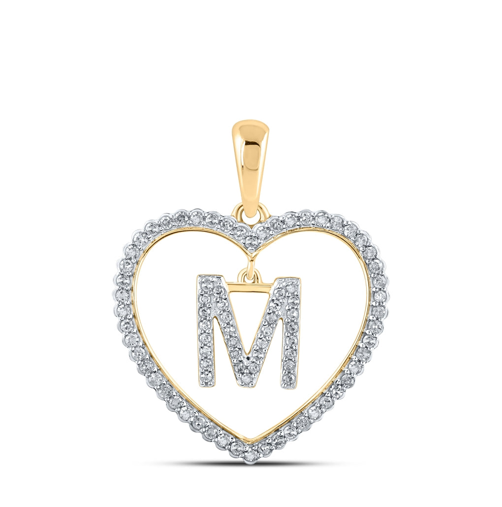 10K Yellow Gold Womens Round Diamond Heart Letter Pendant