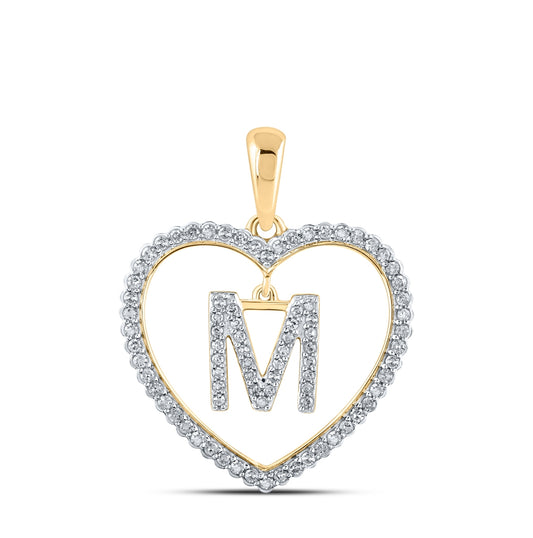 10K Yellow Gold Womens Round Diamond Heart Letter Pendant