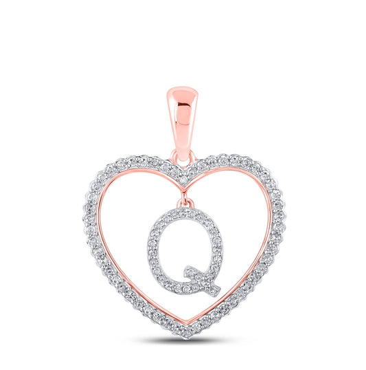10kt Rose Gold 1/4ctw Diamond Cn Initial "q" Heart Pendant