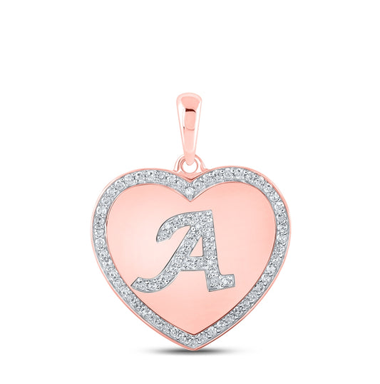 10K Rose Gold Womens Round Diamond Heart Letter Pendant