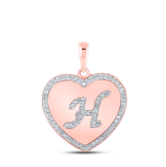 10kt Rose Gold 1/4ctw Diamond Cn Initial "h" Heart Pendant