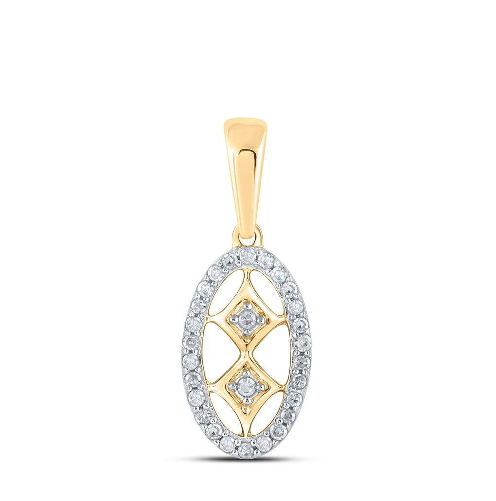 10K Yellow Or White Or Rose Gold Womens Round Diamond Oval Pendant