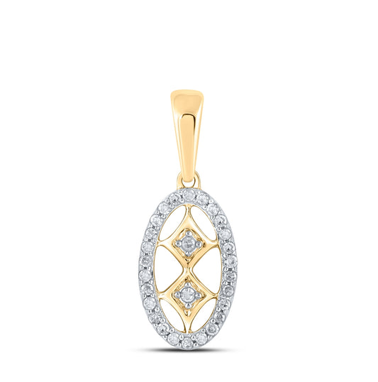 10K Yellow Or White Or Rose Gold Womens Round Diamond Oval Pendant