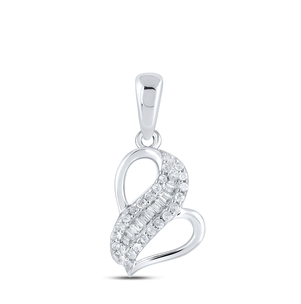 10K Yellow Or White Or Rose Gold Womens Baguette Diamond Heart Pendant