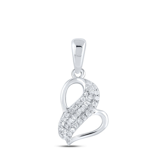 10K Yellow Or White Or Rose Gold Womens Baguette Diamond Heart Pendant