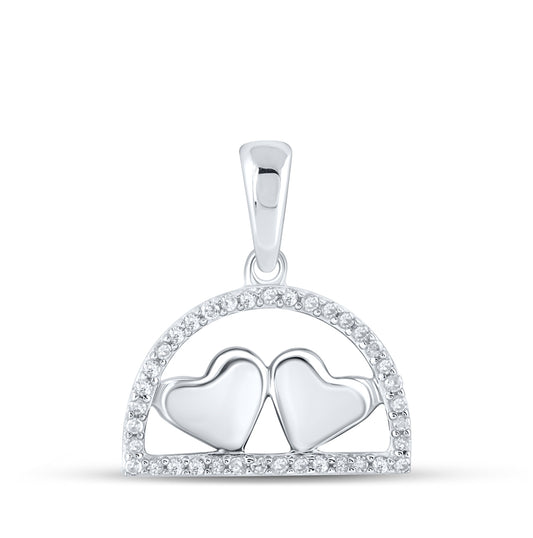 10K White Gold Women's Round Diamond Heart Pendant 1/10ctw