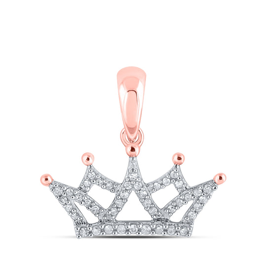 10K Rose Gold Womens Round Diamond Crown Pendant 1/6 Cttw, Length: 0.7 In, Width: 0.75 In