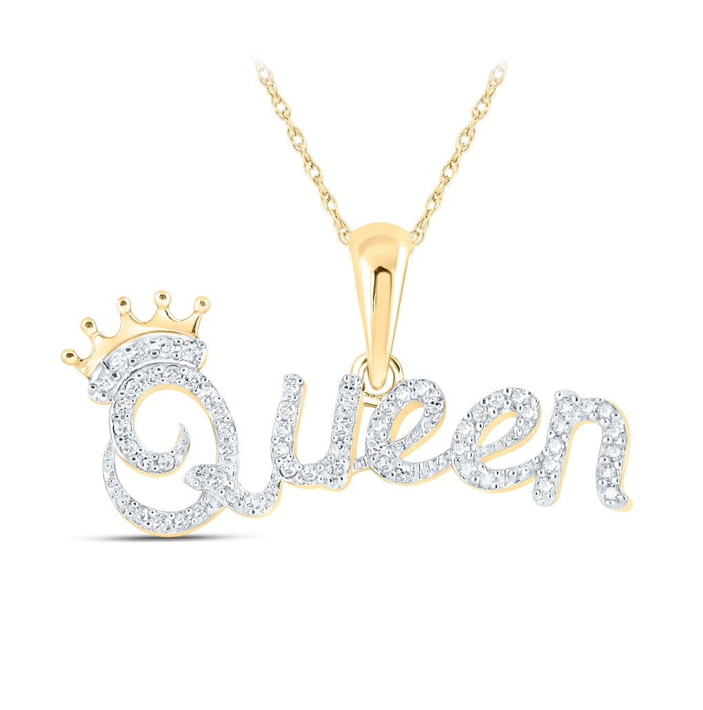 10K Yellow Or White Or Rose Gold Womens Round Diamond Queen Crown Fashion Pendant