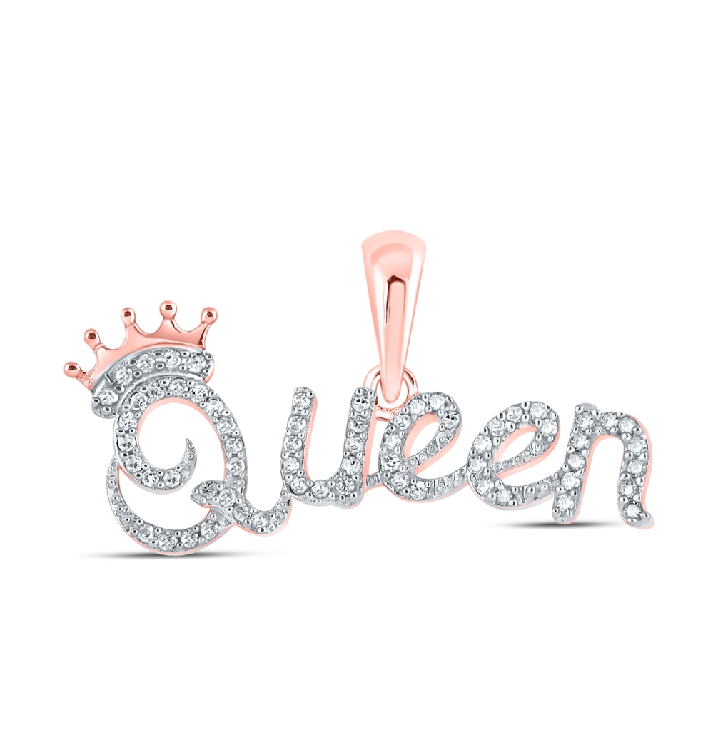 10K Yellow Or White Or Rose Gold Womens Round Diamond Queen Crown Fashion Pendant