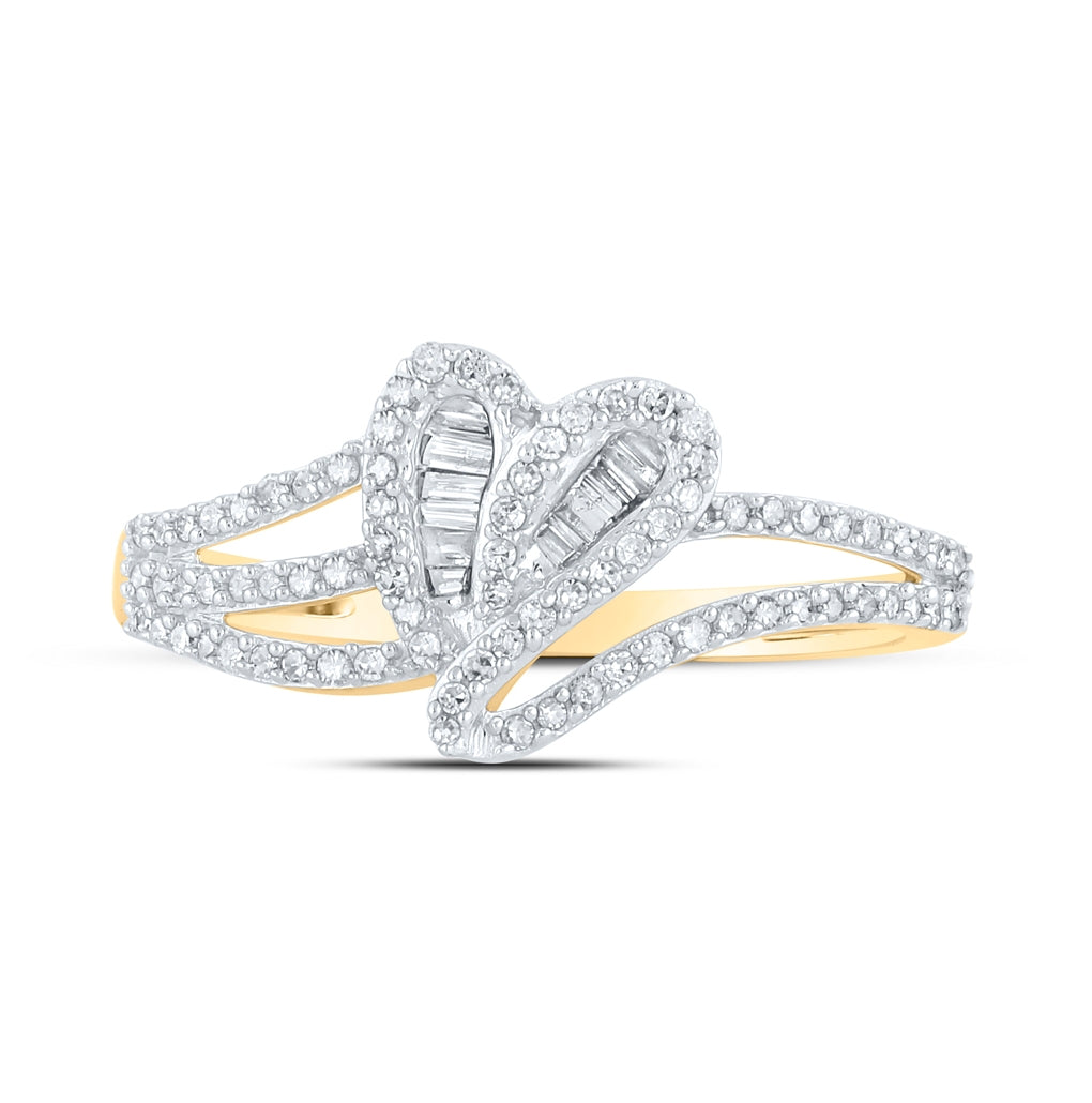 10K Yellow Or White Or Rose Gold Womens Baguette Diamond Heart Ring , Womens Size: 5-10