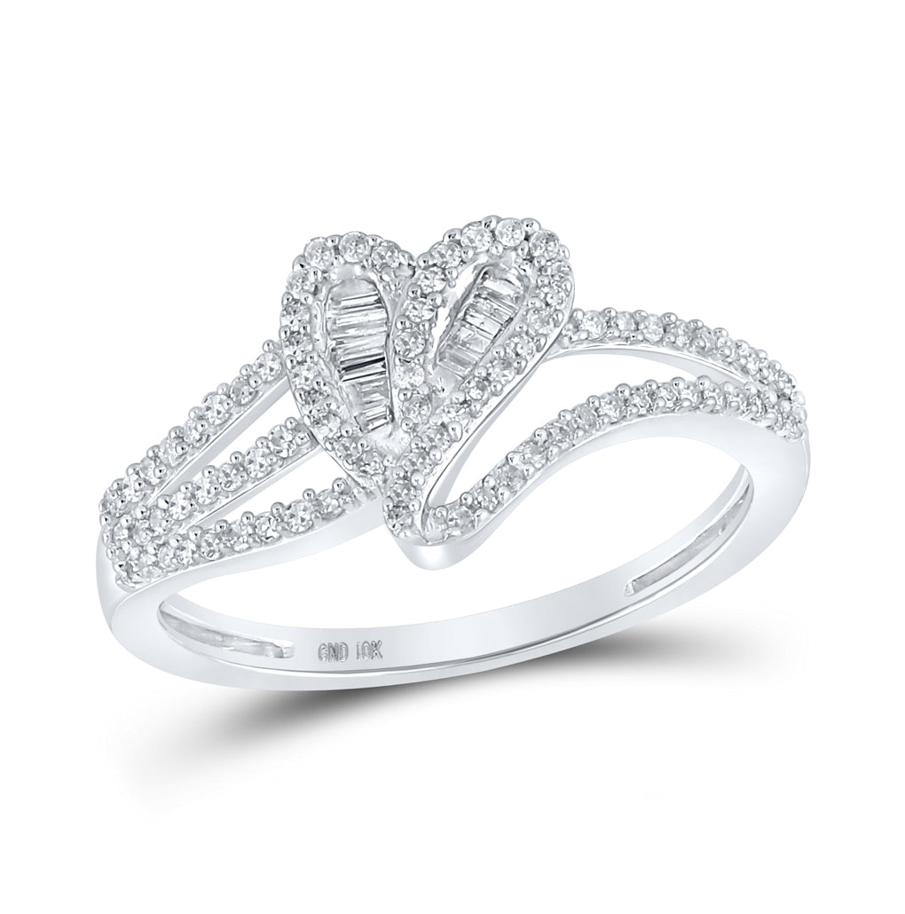 10K Yellow Or White Or Rose Gold Womens Baguette Diamond Heart Ring , Womens Size: 5-10