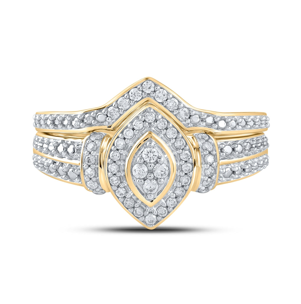 10K Yellow Gold Round Diamond Bridal Wedding Ring Band Set 1/5ctw, Womens Size: 5-10