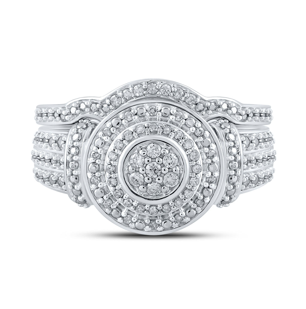 10K White Gold Round Diamond Cluster Bridal Wedding Ring Band Set 1/5 Cttw, Womens Size: 5-10