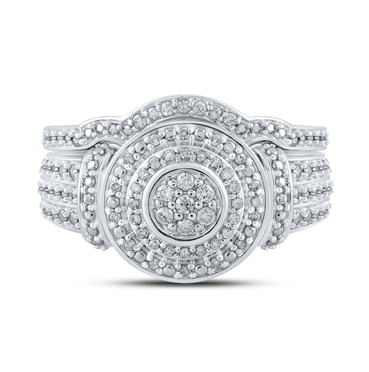 10K White Gold Round Diamond Cluster Bridal Wedding Ring Band Set 1/5 Cttw, Womens Size: 5-10