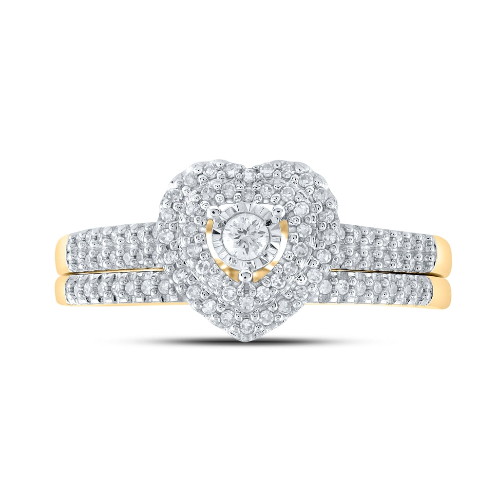 10K Yellow Or White Gold Round Diamond Heart Bridal Wedding Ring Band Set 1/3 Cttw, Womens Size: 5-10