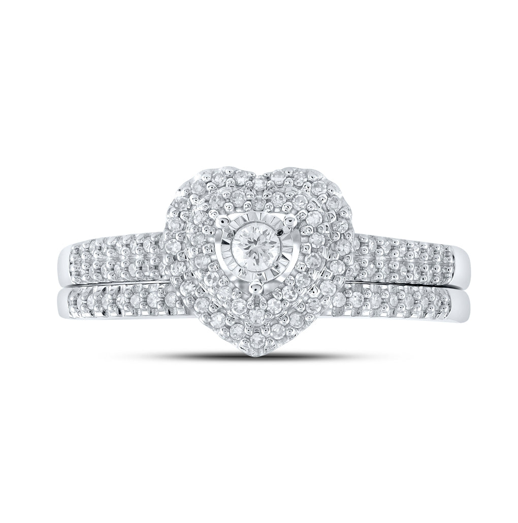 10K Yellow Or White Gold Round Diamond Heart Bridal Wedding Ring Band Set 1/3 Cttw, Womens Size: 5-10