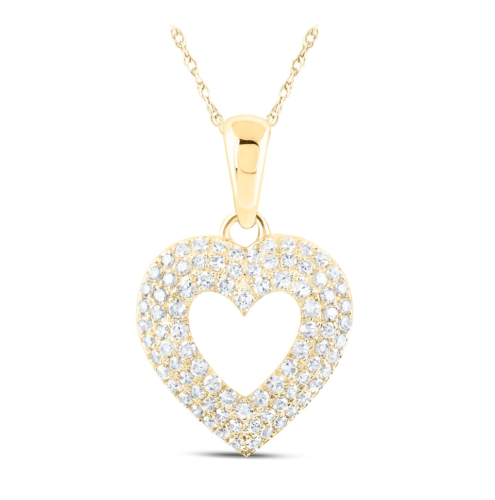 10K White Or Yellow Gold Womens Round Diamond Heart Pendant
