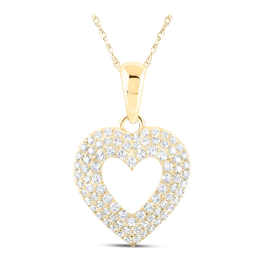10K White Or Yellow Gold Womens Round Diamond Heart Pendant