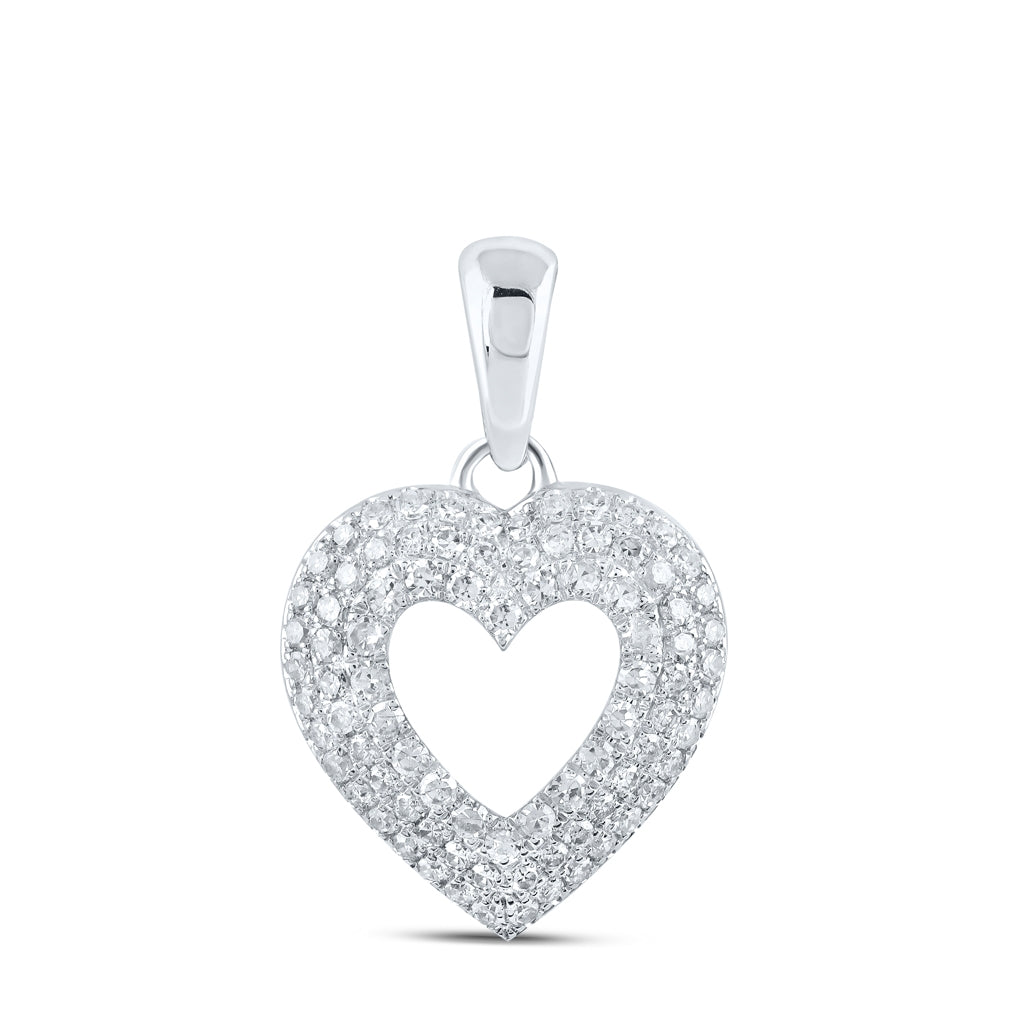 10K White Or Yellow Gold Womens Round Diamond Heart Pendant