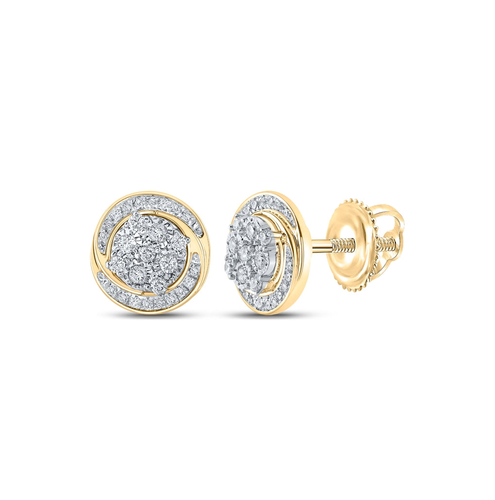 10K Yellow Gold Women's Round Diamond Cluster Earrings 1/5ctw