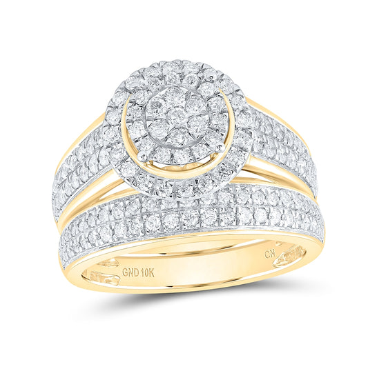 10K White Or Yellow Gold His Hers Round Diamond Cluster Matching Wedding Set, Womens Size: 5-10, Mens Size: 7-13