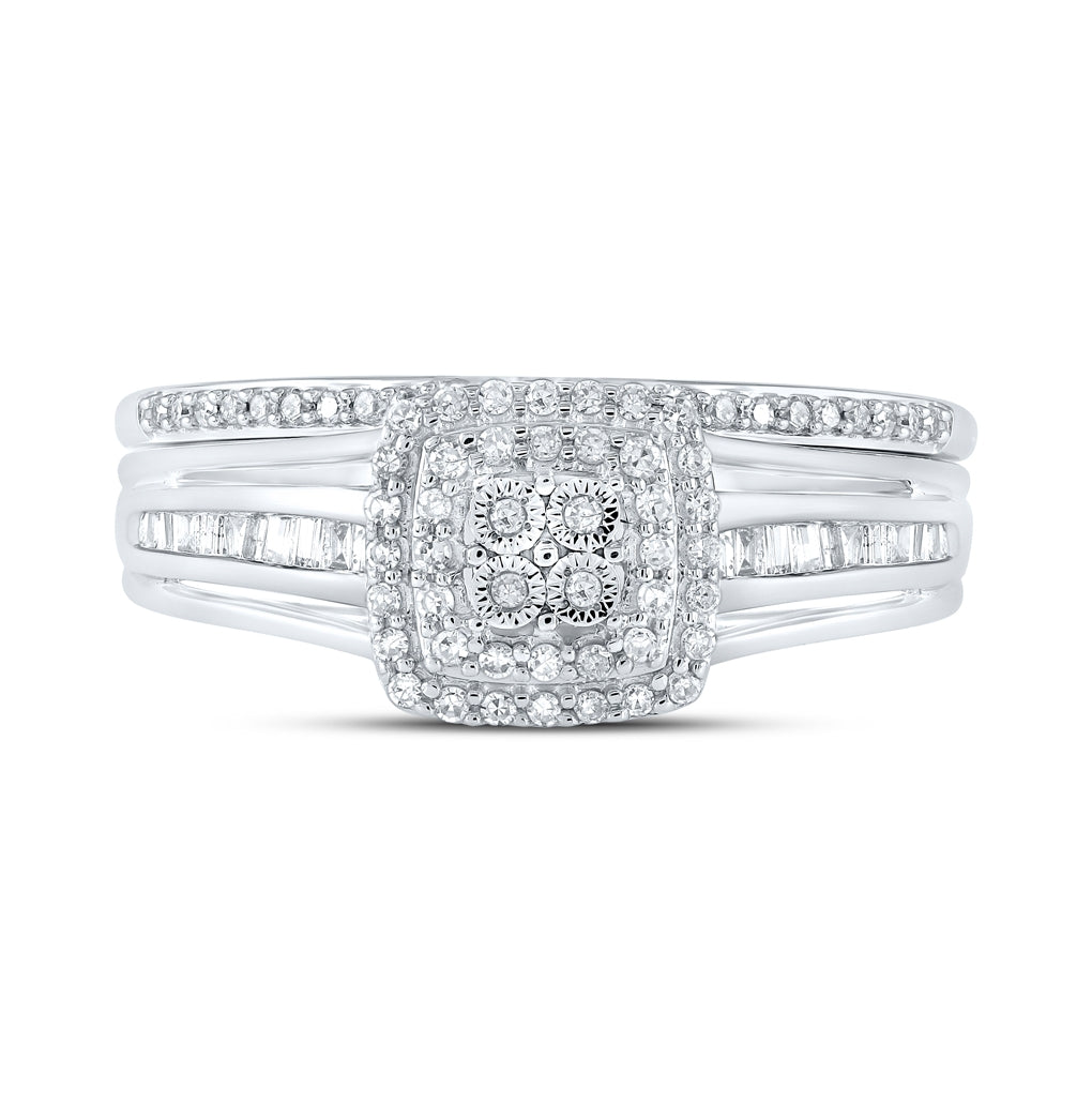 10K White Gold Round Diamond Halo Bridal Wedding Ring Band Set 1/4 Cttw, Womens Size: 5-10