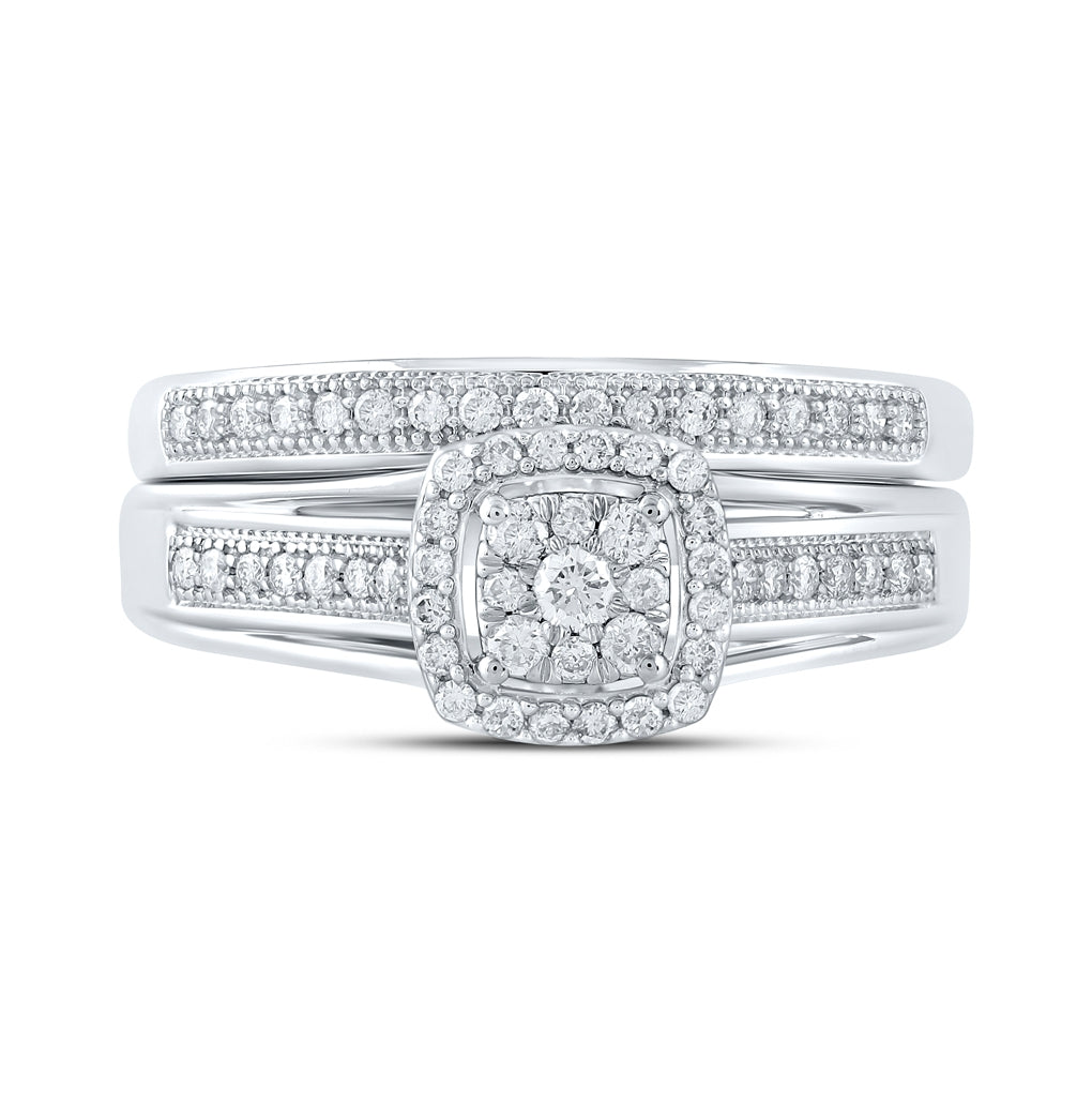 10K White Gold Round Diamond Cluster Bridal Wedding Ring Band Set 1/3 Cttw, Womens Size: 5-10