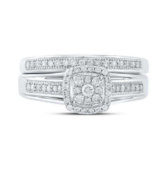 10K White Gold Round Diamond Cluster Bridal Wedding Ring Band Set 1/3 Cttw, Womens Size: 5-10